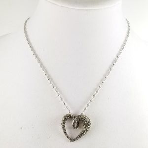 Suspicion Sterling Marcasite Ribbon Heart Necklace